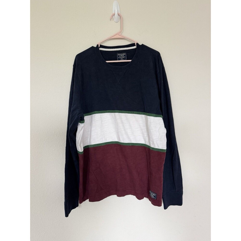 Abercrombie Long Sleeve Shirt Mens XXL Blue Colorblock Y2K vintage Preppy Top